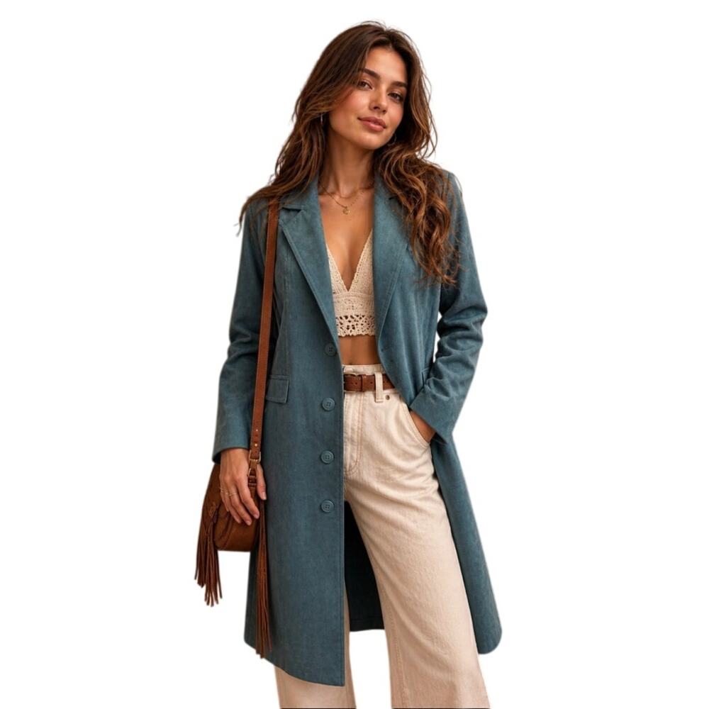Vintage 70s 80s Ultrasuede Boho Gino Rossi for Wilson Long Jacket Teal Small